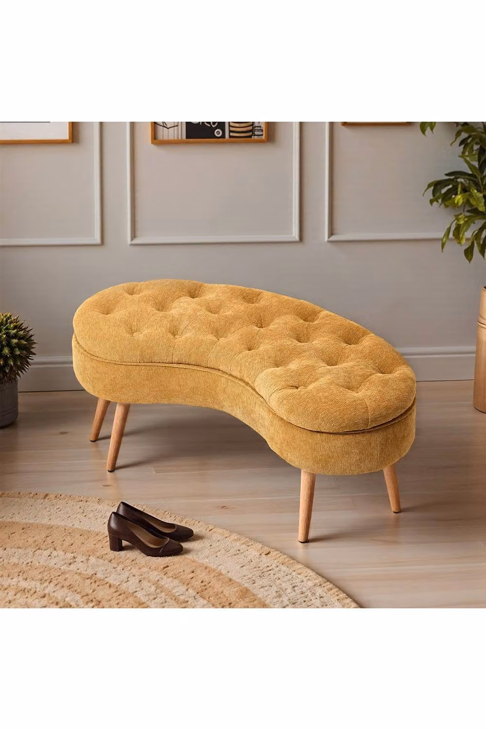 Living and Home Chenille Upholstered Button Tufted Storage Ottoman Bench in Yellow – 2