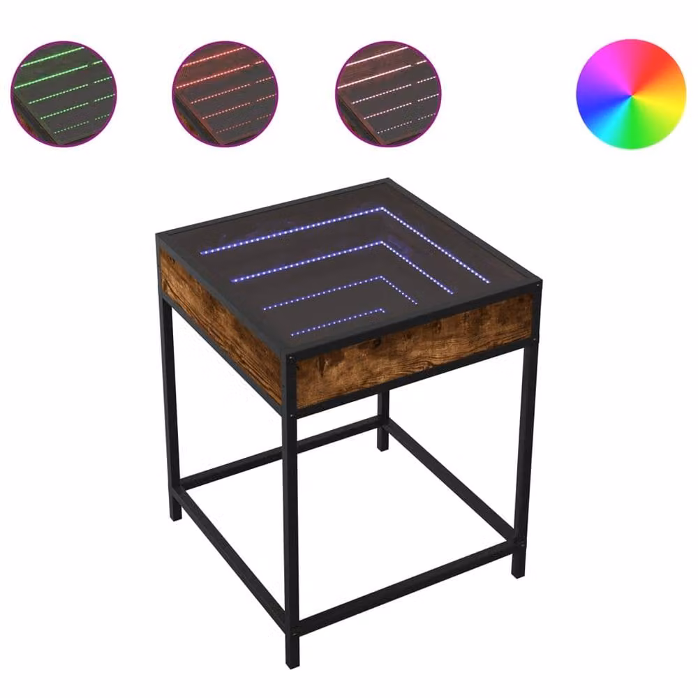 Berkfield Home Infinity LED Decorative Coffee Table in Smoked Oak and Brown, W/D/H: 40 x 40 x 51 cm – 1