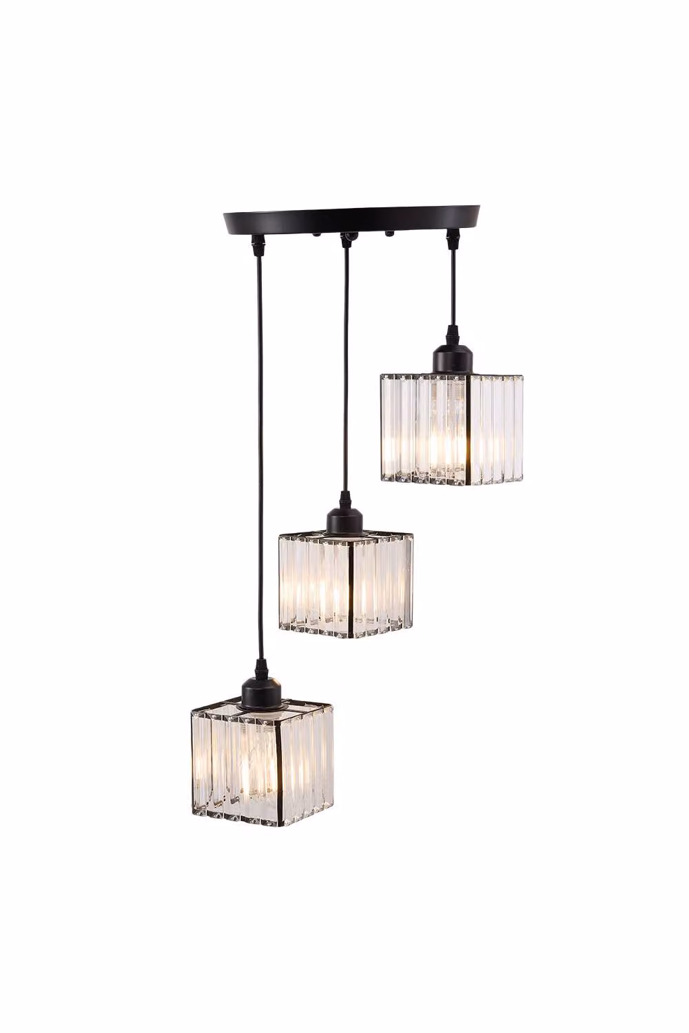 Garden Sanctuary 3-Light Crystal and Metal Pendant Light Fixture in Black – 3