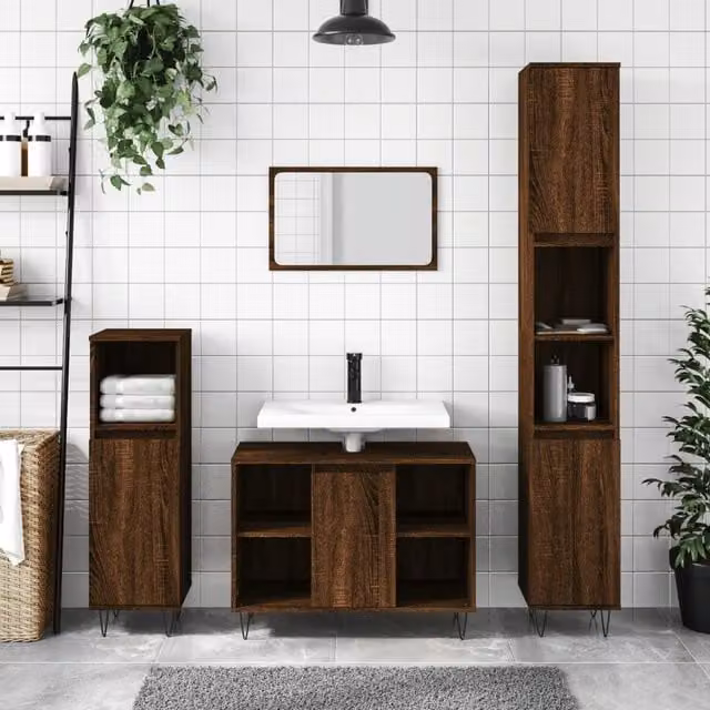 Berkfield Home Brown Oak Bathroom Cabinet W/D/H: 80 x 33 x 60 cm