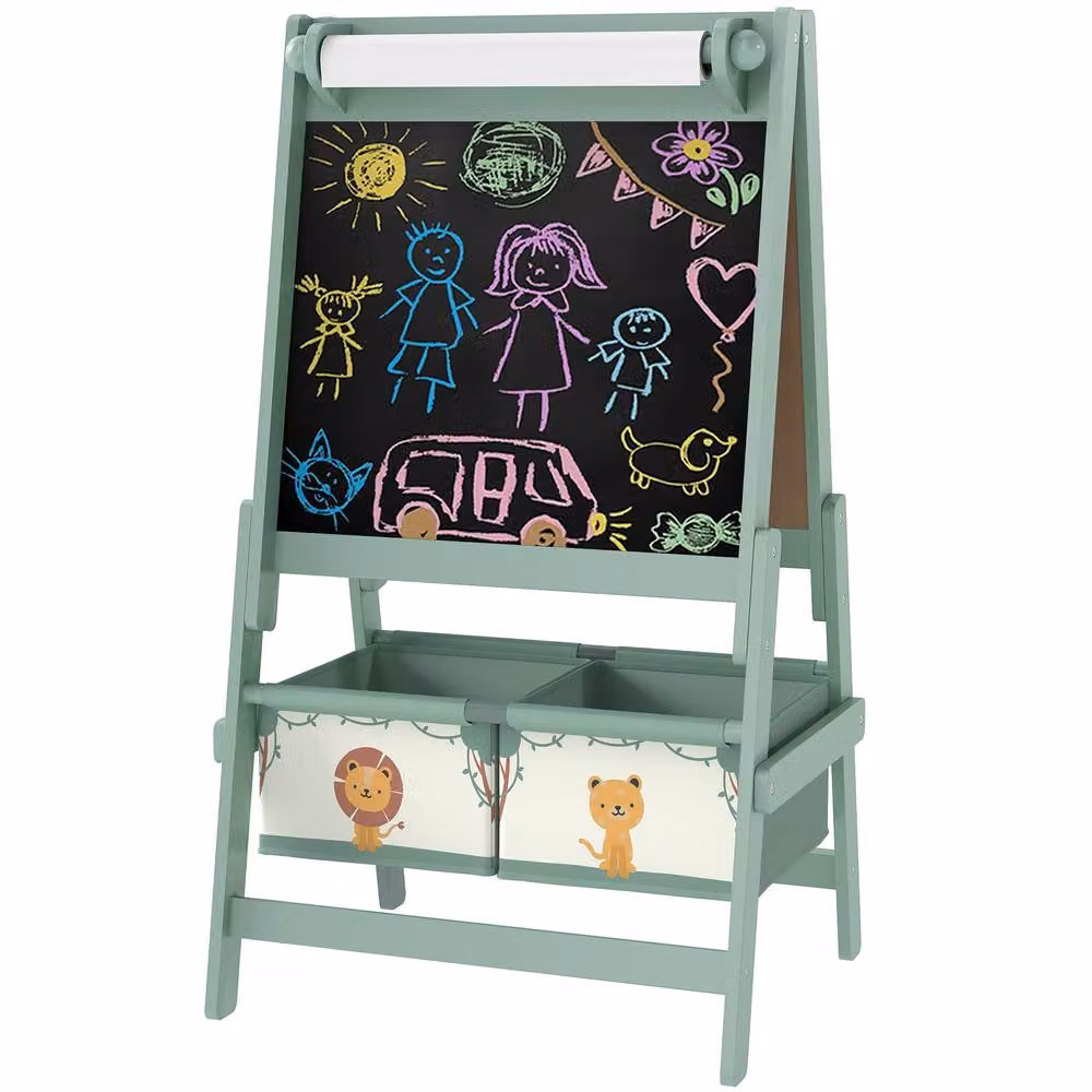STILVORA Kids Easel with Storage Boxes and Paper Roll in Green – 2