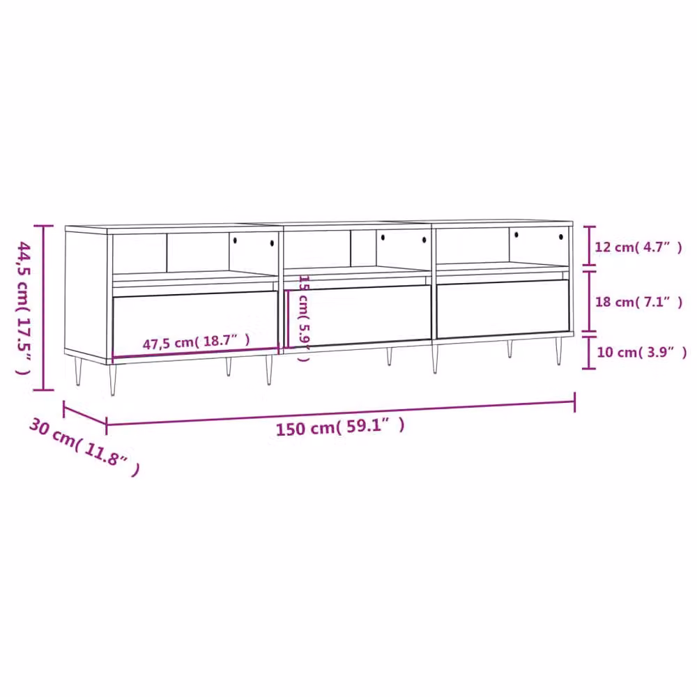 Berkfield Home Industrial TV Cabinet in Concrete Grey, W/D/H: 150 x 30 x 44.5 cm – 2