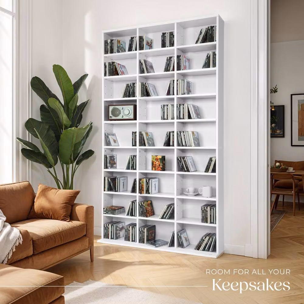tectake Christel CD Shelf Unit in White with 27 Compartments and Adjustable Shelves – 3