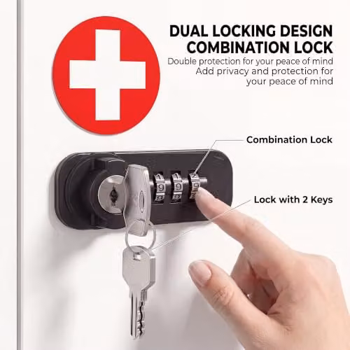 HOMCOM Wall Mounted White Metal Medicine Cabinet with Combination and Key Lock, W/D/H: 32 x 14 x 38 cm – 3