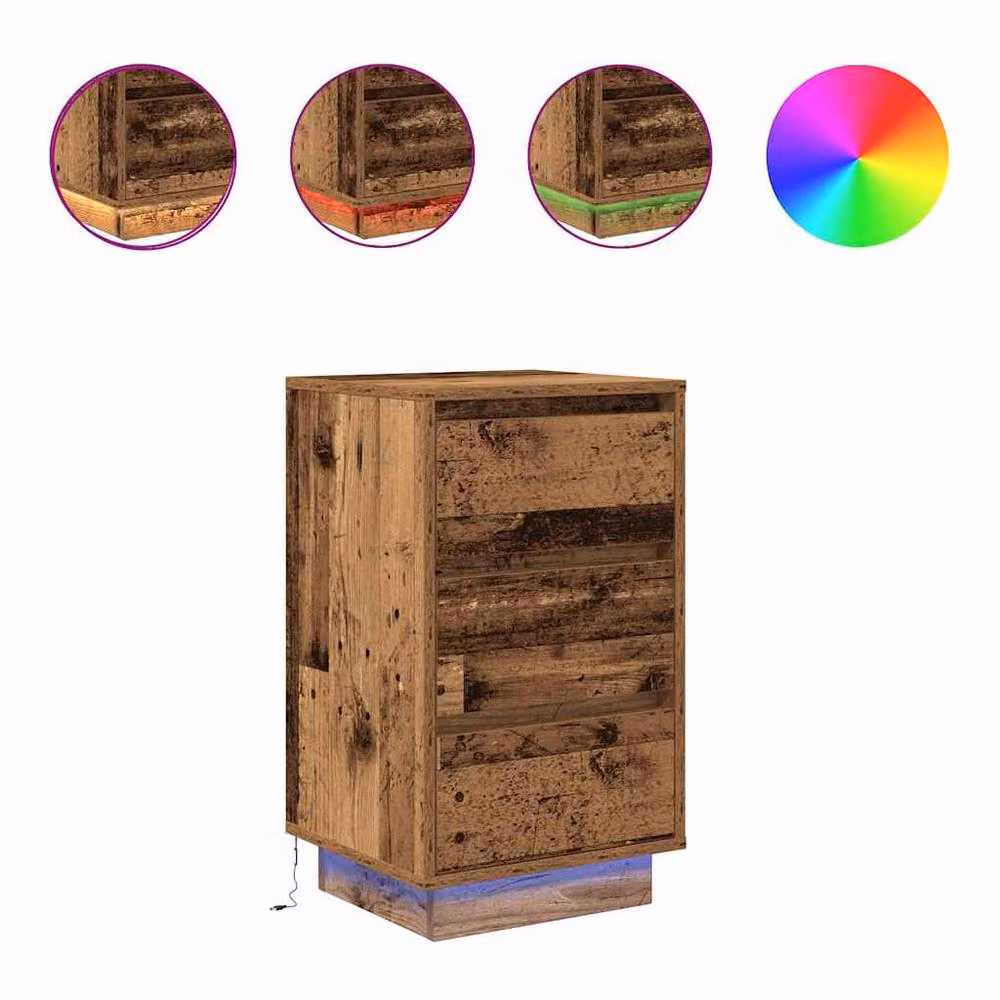 Berkfield Home Durable Bedside Cabinet with Integrated LED Lights in Old Wood, W/D/H: 38 x 34 x 65 cm – 3
