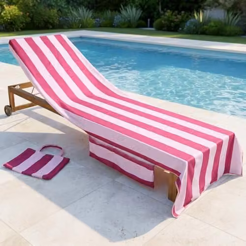 OHS Striped Microfibre Beach Towel for Adults in Burgundy and Pink, W: 75 cm, L: 215 cm