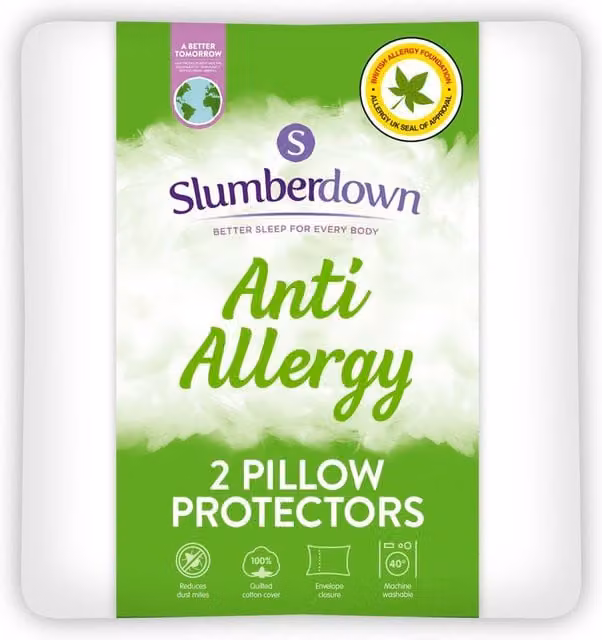 Slumberdown 2 Pack Anti Allergy Cotton Pillow Protectors in White