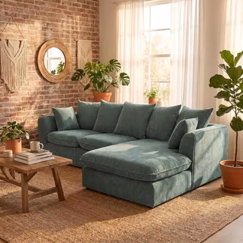 Abakus Direct Lucas Left Facing Corner Sofa in Green Velvet Chenille – 6