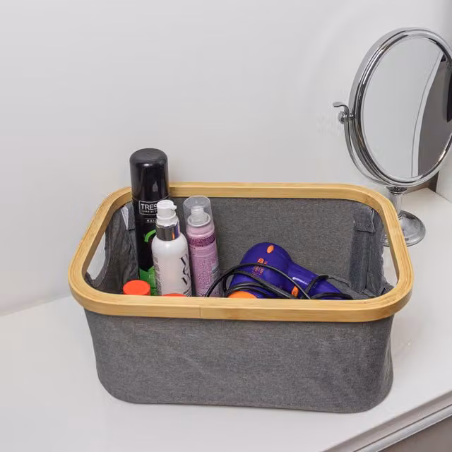 JVL Bambanio Foldable Bamboo Storage Basket with Handles, 26L, Grey