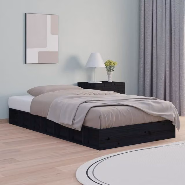 Berkfield Home Small Single Solid Wood Bed Frame in Black, W: 75 cm, L: 190 cm