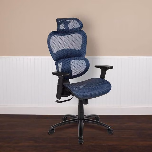 FWStyle Blue Ergonomic Modern Office Chair with Adjustable Headrest and Swivel Function – 1