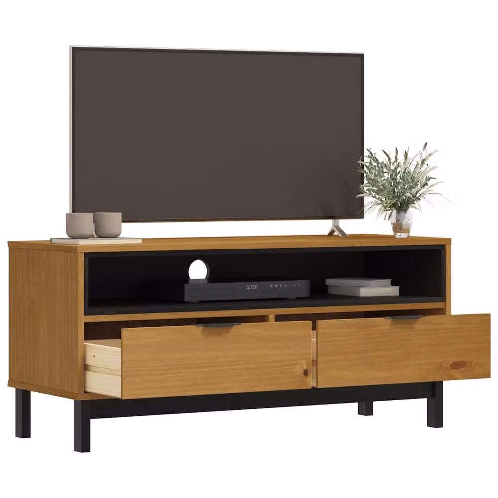 Berkfield Home FLAM Rustic Solid Wood Pine TV Cabinet in Brown W/D/H: 110 x 40 x 50 cm – 3