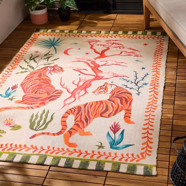 Furn Tiger Dream Multicolour Animal Print Outdoor Garden Rug W: 120 cm, L: 170 cm