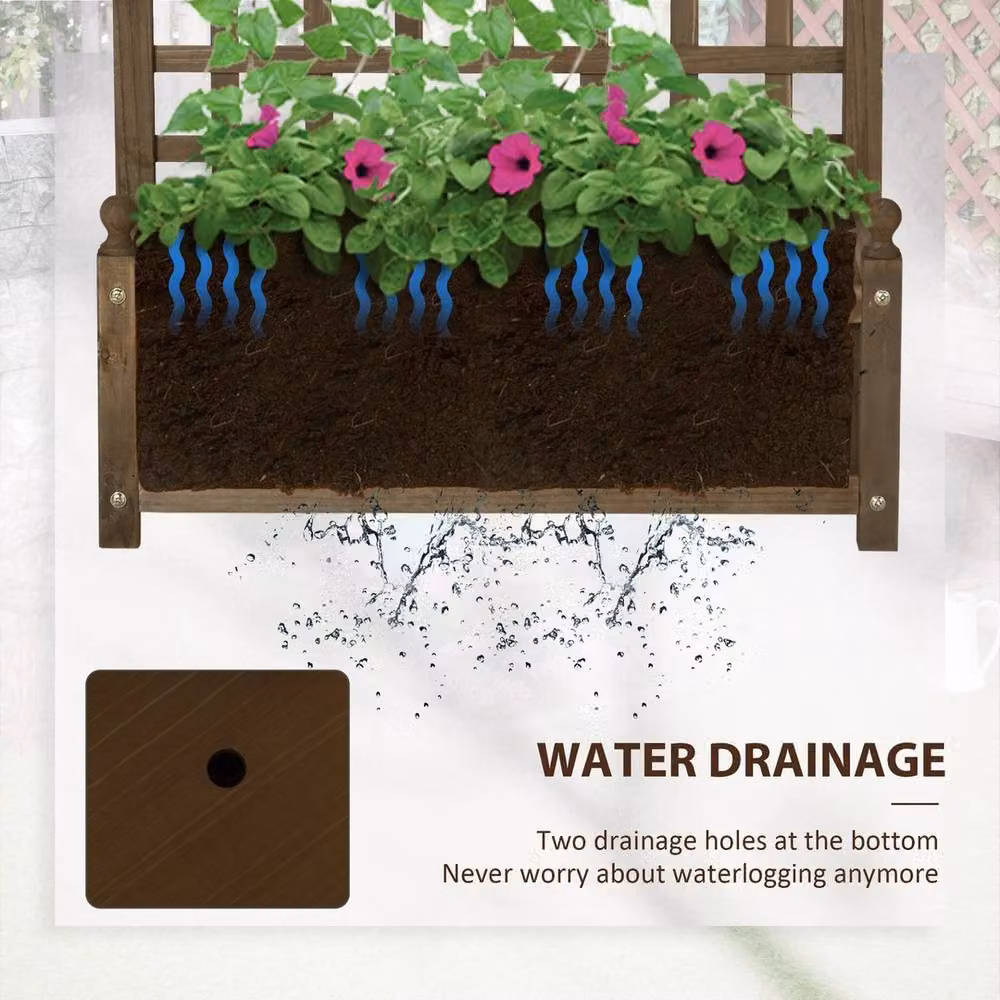 EONLION Brown Wooden Raised Garden Bed Planter with Trellis, W/D/H: 100 x 75 x 64 cm – 5