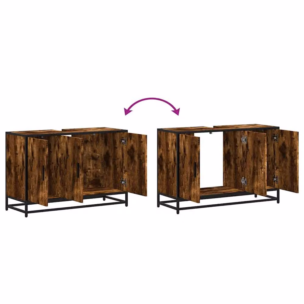 Berkfield Home Elegant Bathroom Sink Cabinet in Smoked Oak Brown, W/D/H: 90 x 33 x 60 cm – 5