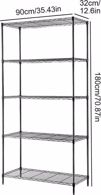 SPETLEK 5 Tier Metal Storage Rack Shelving in Black, Width: 90 cm – 1