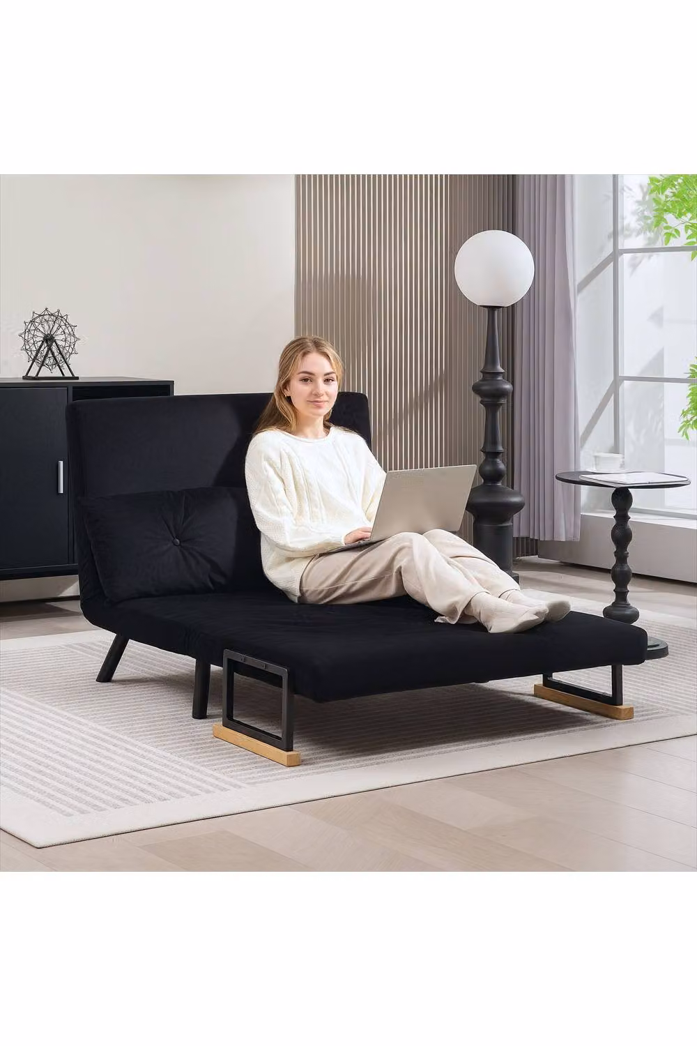 ERGOVEXA 4-in-1 Velvet Click-Clack Double Sofa Bed with Scatter Cushions, Black – 3