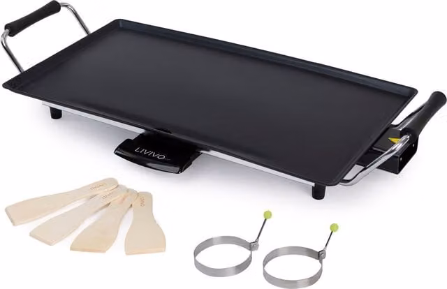 Livivo Electric Teppanyaki Grill with Smooth Non-Stick Plate in White and Black