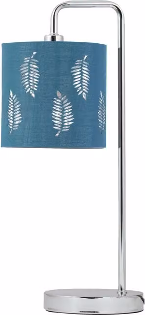 First Choice Lighting Chrome Arched Table Lamp with Teal Fern Cut Out Shade in Silver – 1