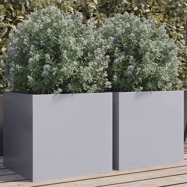 Berkfield Home Galvanised Steel Planter Tubs, 2 Pack, Silver/Grey, W: 42 cm, D: 40 cm, H: 39 cm – 1