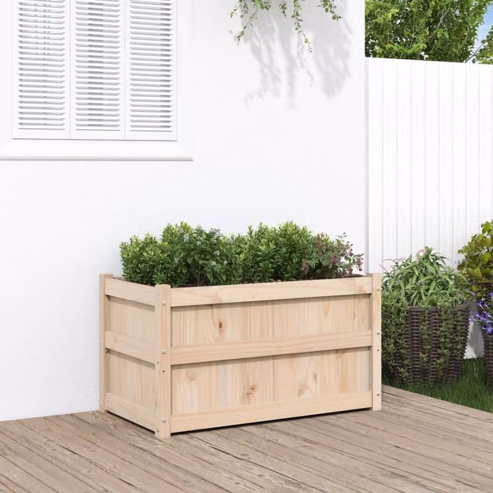 Berkfield Home Garden Wood Planter Tub in Beige, W/D/H: 90 x 50 x 50 cm – 2