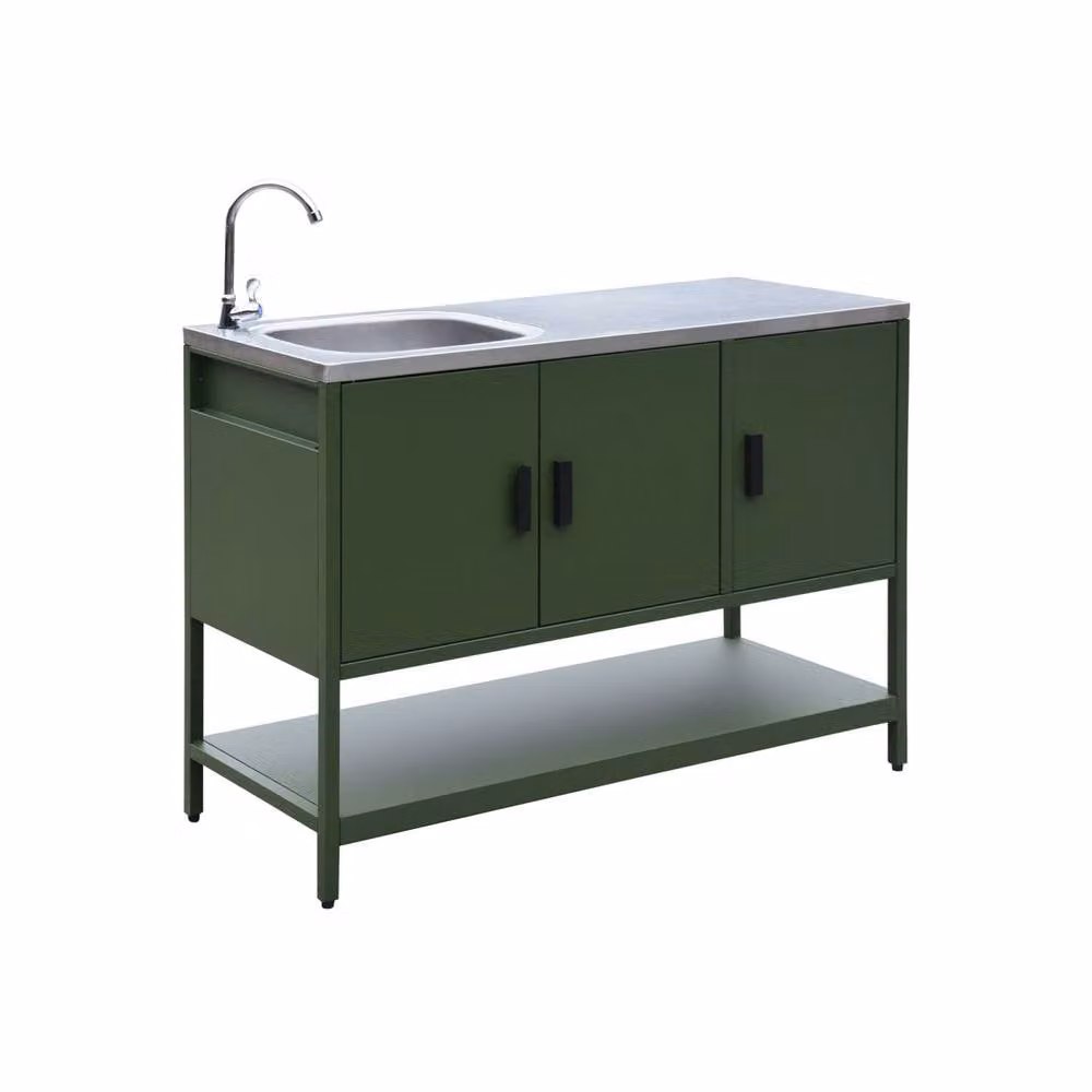 sweeek Modern Outdoor Steel Kitchen with Sink in Green, W/D/H: 120 x 51 x 112.5 cm – 2