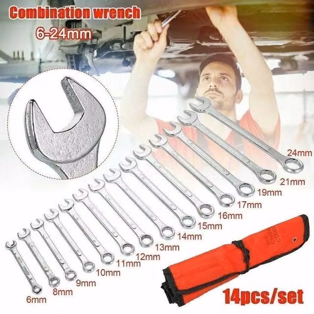 SPETLEK 14-Piece Combination Spanner Wrench Set in Silver