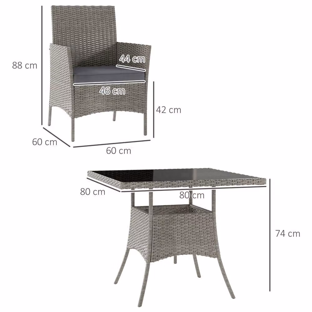 OUTSUNNY Modern Rattan Outdoor Dining Set for 4 with Glass Top and Metal Frame, Light Grey – 2
