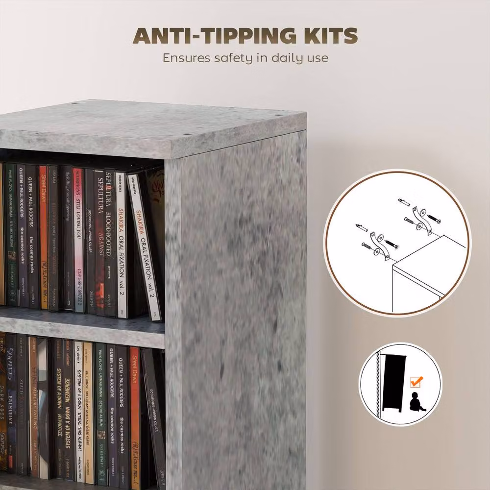 STILVORA Set of 2 Grey CD Storage Units with Adjustable Shelves – 6