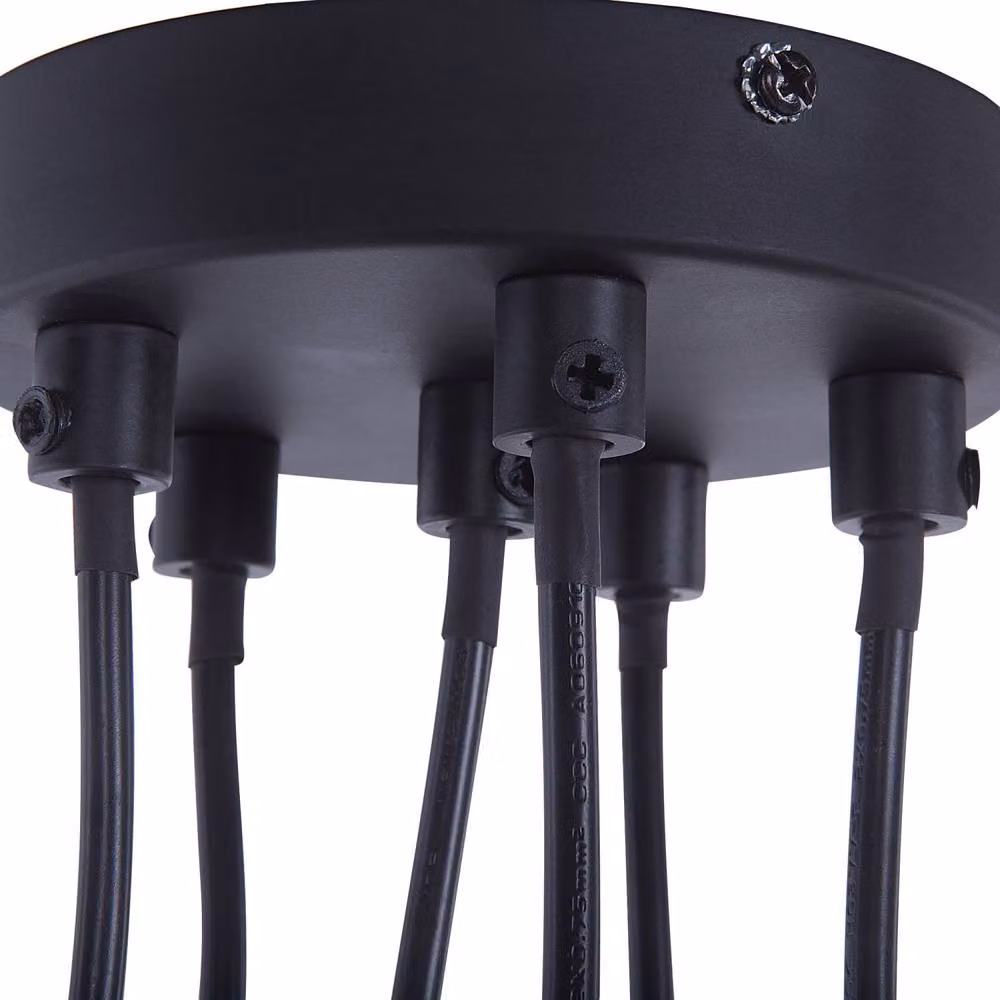 Wyld and Coco Cluster Pendant Lamp in Black Metal and Wood with 6 Integrated LED Lights – 6
