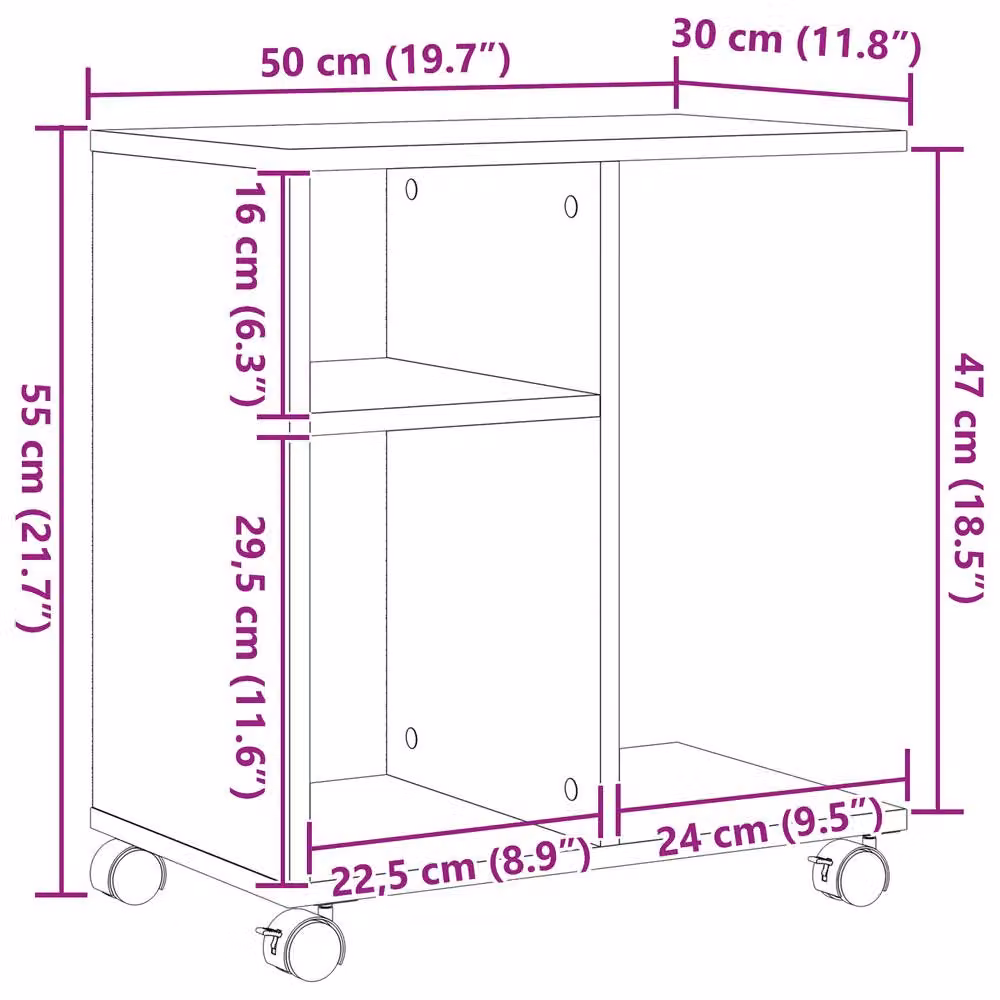 Berkfield Home Side Table with Castors, Brown, W/D/H: 50 x 30 x 55 cm – 8
