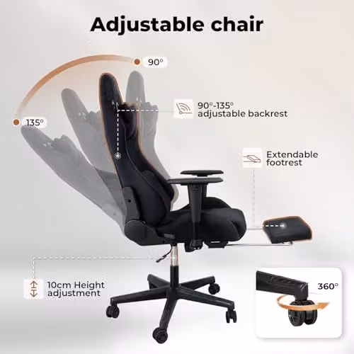 Levede Black Ergonomic Gaming Chair for Adults with Headrest, Swivel Function and Armrests – 9