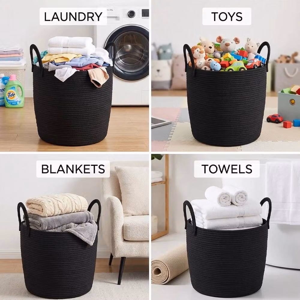 FORGEVIO Black Cotton Woven Laundry Hamper Basket – 3
