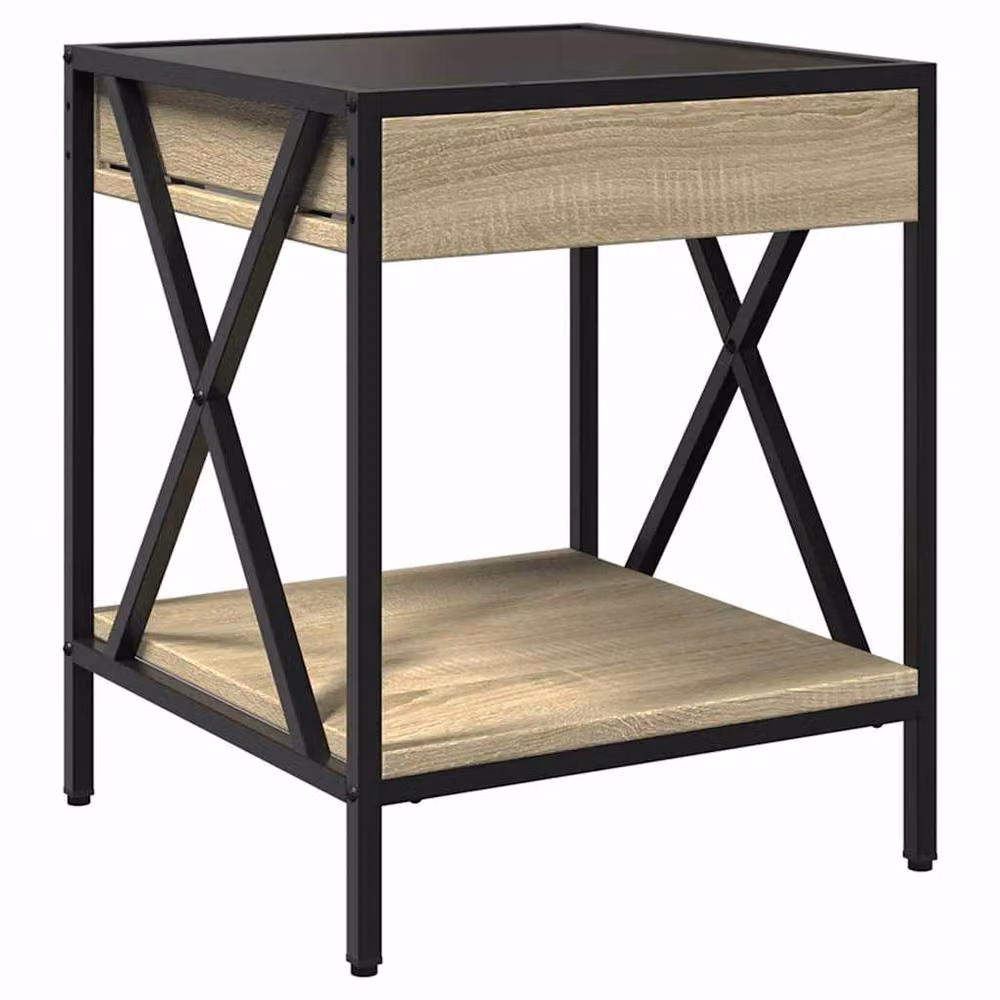 Berkfield Home Infinity LED Decorative Coffee Table in Sonoma Oak and Light Brown, W/D/H: 40 x 40 x 49 cm – 4