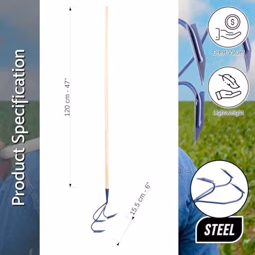 SolaDirect 3-Prong Hand Soil Cultivator and Scarifier with Ergonomic Wooden Handle in Multicolour – 3