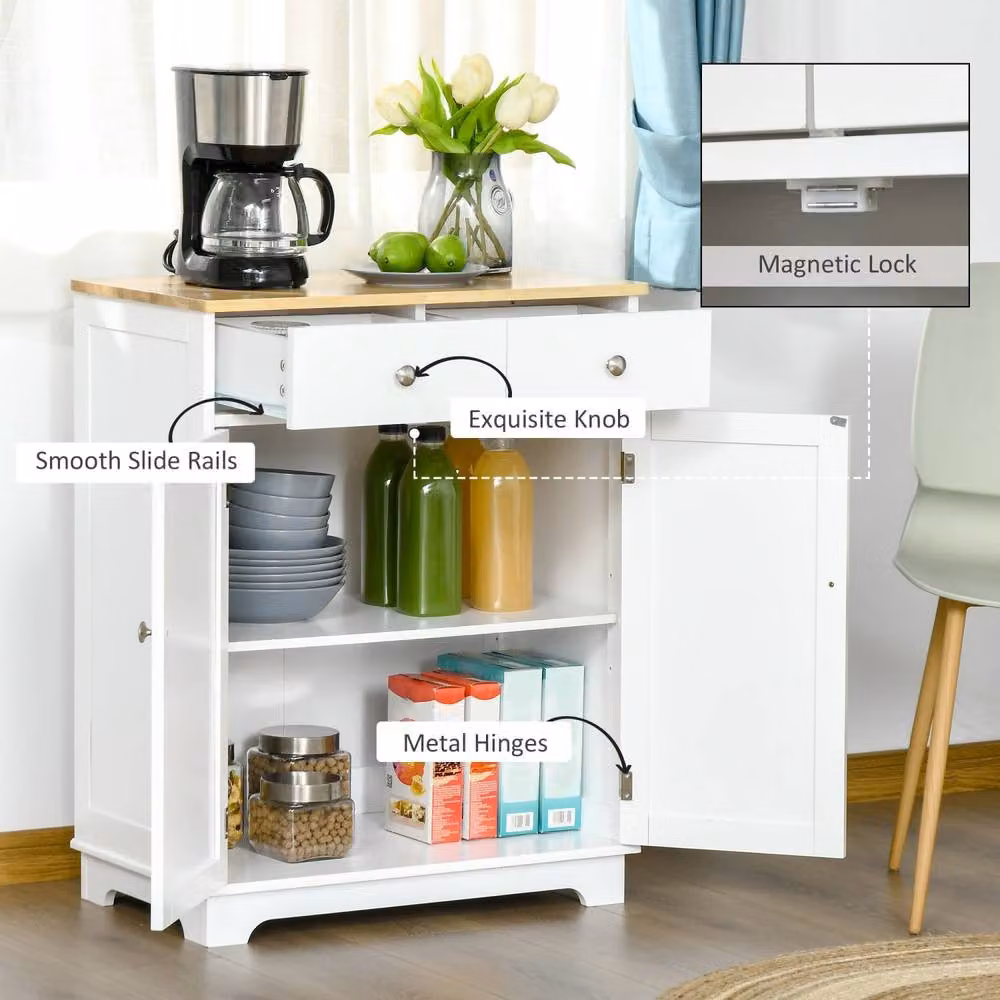 Wyld Haus Colalu Wooden Kitchen Cabinet with Solid Natural Top, 2 Doors and 2 Drawers, White – 3