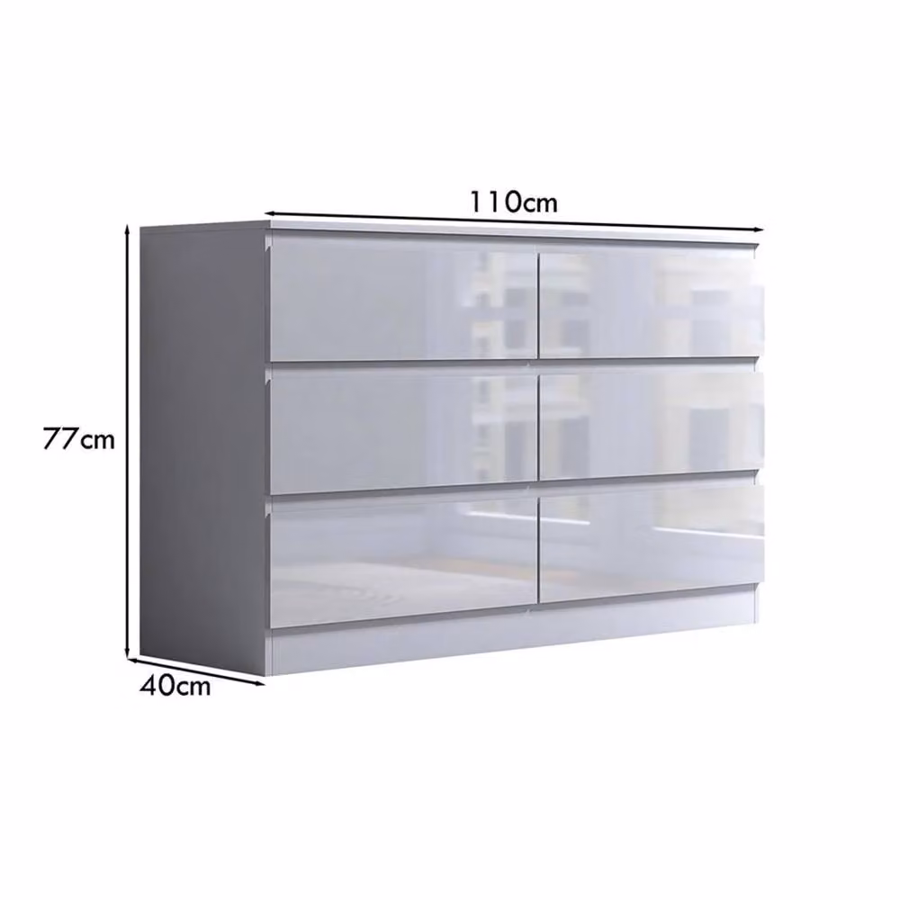 SPETLEK 6 Drawer Chest of Drawers in White Glossy Scandinavian Style – 2