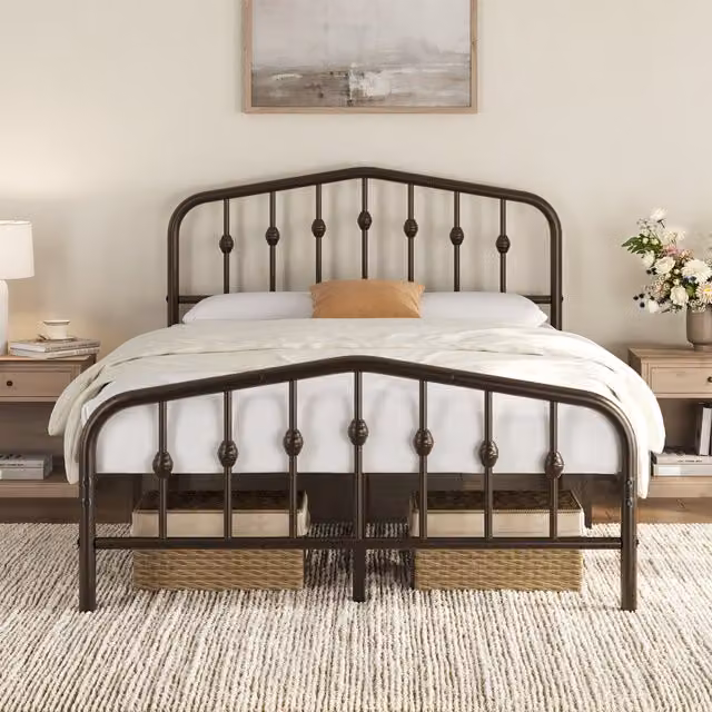 Yaheetech Metal Bed Frame with Arched Headboard in Antique Bronze, W/D/H: 140 x 200 cm