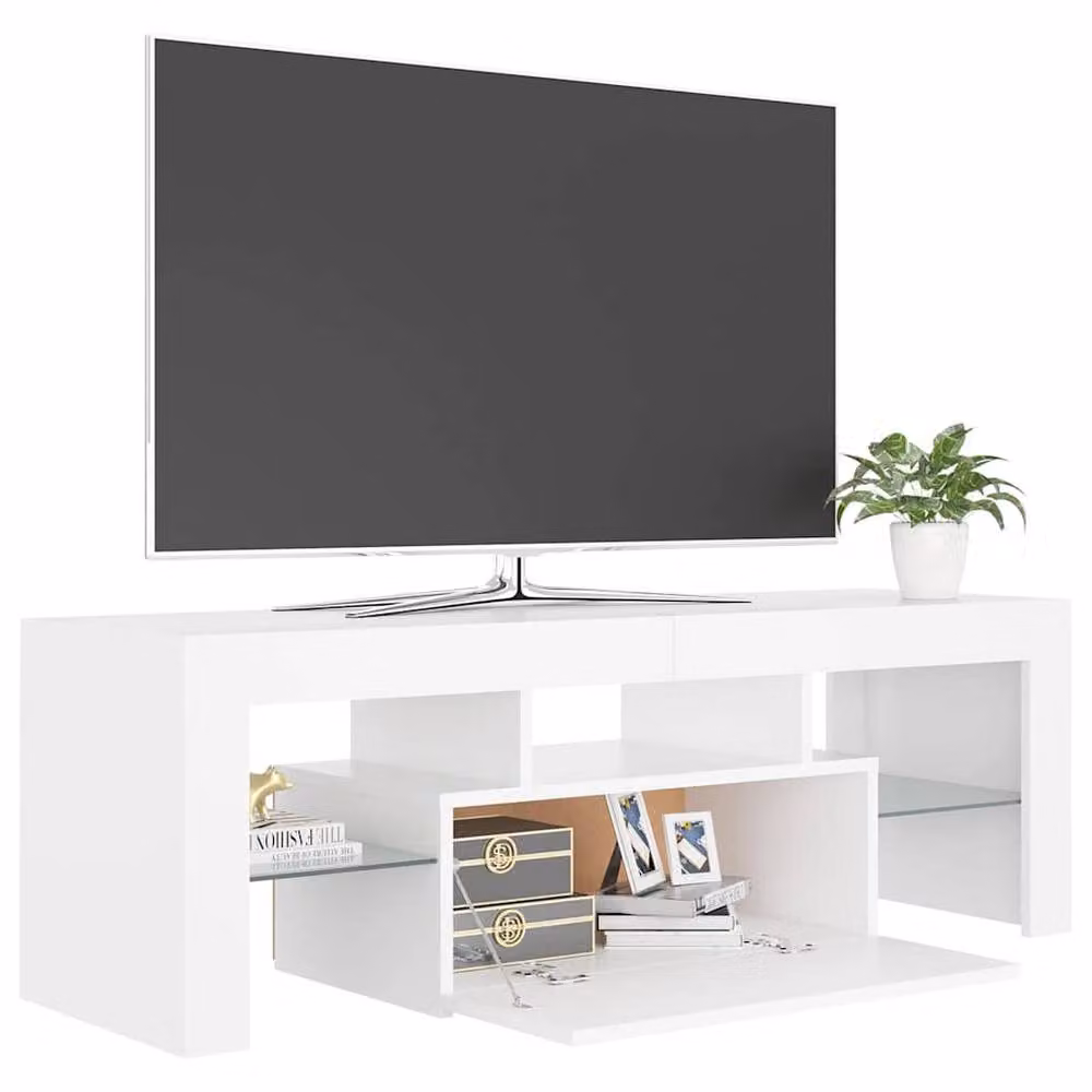 Berkfield Home Modern Glossy White TV Cabinet with LED Lights W/D/H: 120 x 35 x 40 cm – 4