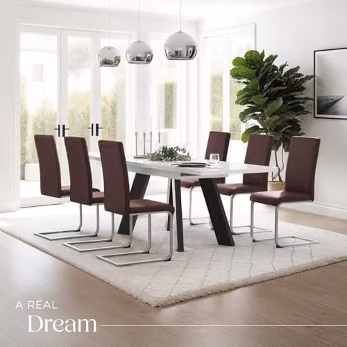 tectake Set of 8 Bettina Dining Chairs in Brown with Synthetic Leather and Metal Cantilever Base – 2