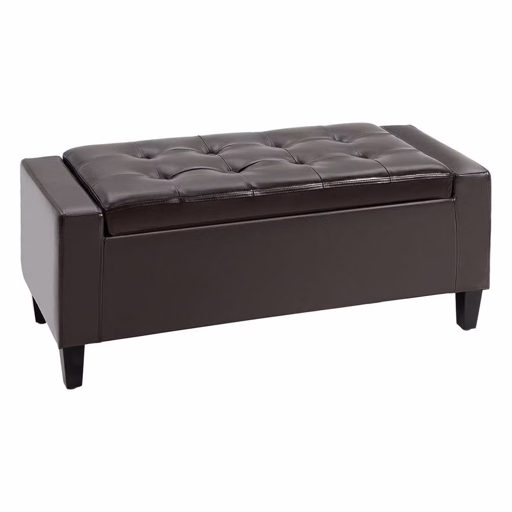 Wyld Haus Rira Brown Faux Leather Storage Ottoman Bench with Diamond Tufted Seat – 2