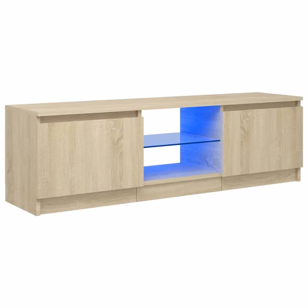 Berkfield Home Modern TV Cabinet with LED Lights in Sonoma Oak Brown, W: 120 cm, D: 30 cm, H: 35.5 cm – 2