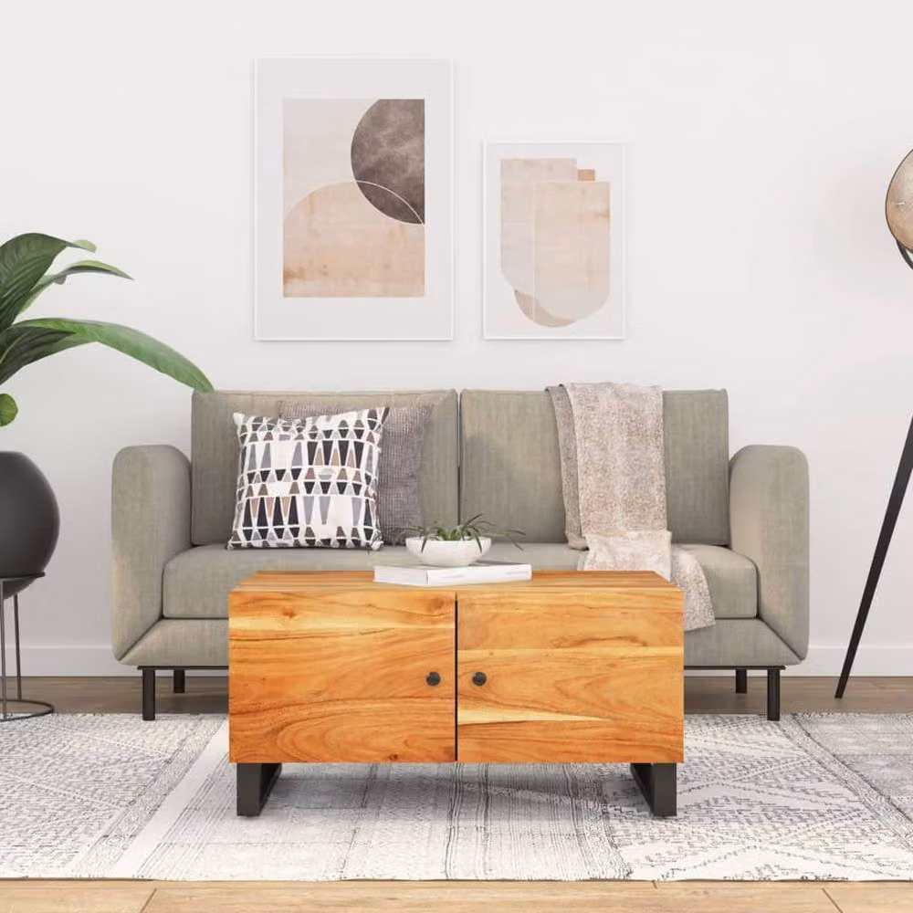 Berkfield Home Brown Acacia and Engineered Wood Coffee Table W: 80 cm, D: 50 cm, H: 40 cm – 2
