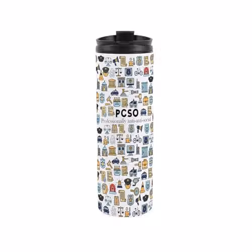 Purely Home Novelty PCSO Travel Flask, Reusable Stainless Steel Tumbler, Multicolour and White, 500ml