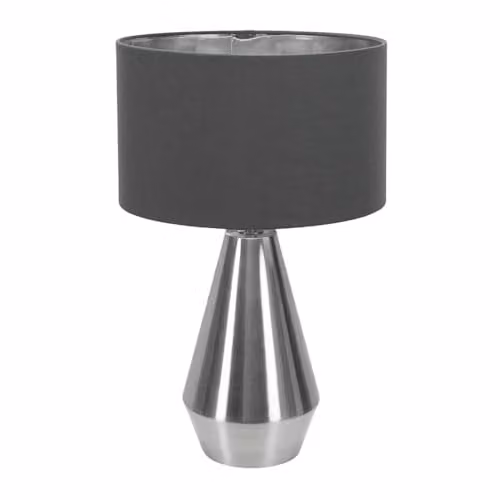 ValueLights Jax Brushed Chrome Touch Table Lamp with Charcoal Inner Shade and Warm White Bulb