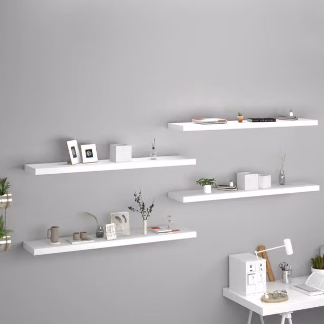 Berkfield Home Set of 4 White Floating Wall Shelves, W/D/H: 120 x 23.5 x 4 cm – 1