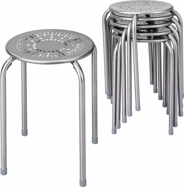 Costway Stackable Round Industrial Steel Stool Set in Grey and Silver