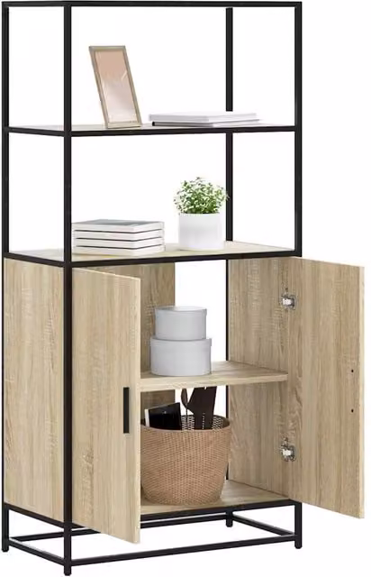 Berkfield Home Sonoma Oak Highboard in Beige with Metal and Wood Details, W/D/H: 68 x 35 x 139 cm – 1