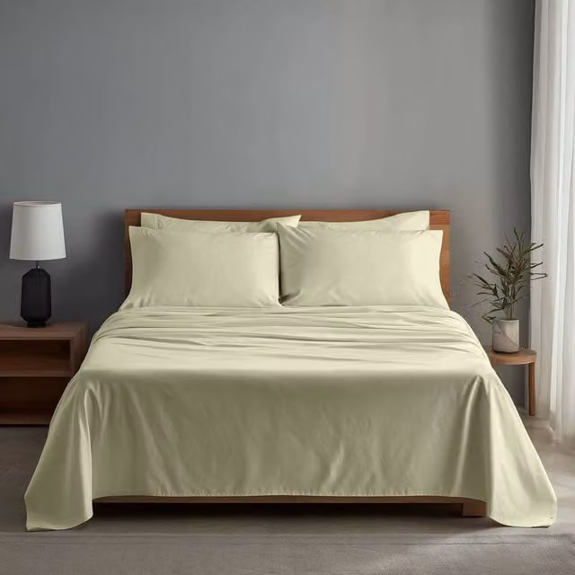 Snug City Luxury 400TC Mako Satin Soft Touch Hotel Quality Flat Sheet Bed Linen in Beige, Size: 180 x 200 cm