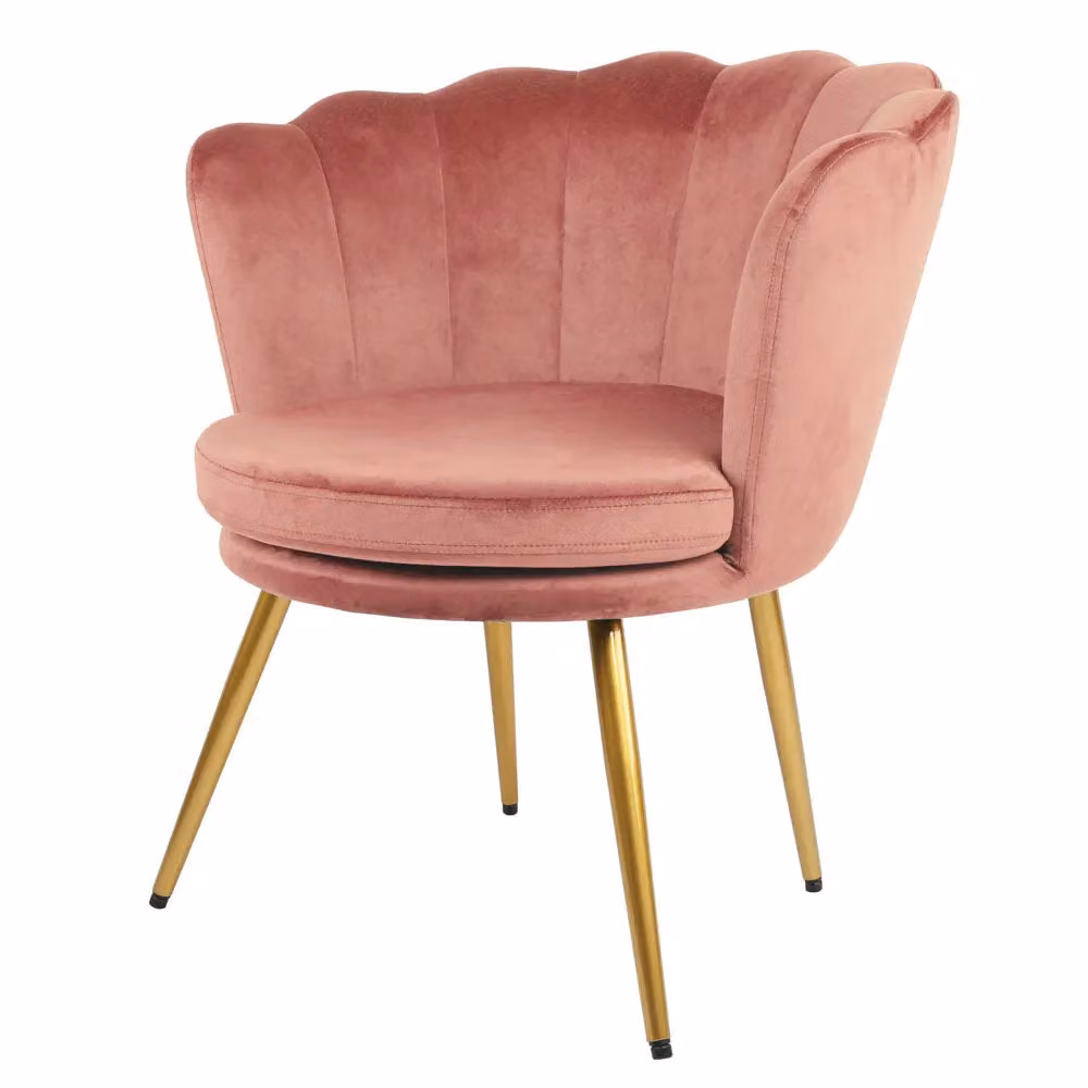 Home Garden Direct Flora Velvet Accent Chair with Scalloped Shell Design in Pink – 2